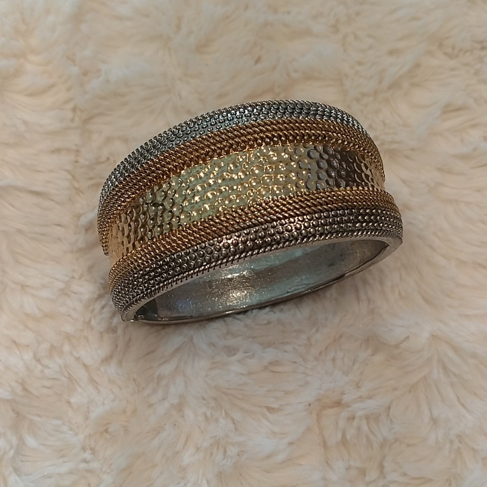 Gold & silver textured metal Bangle bracelet